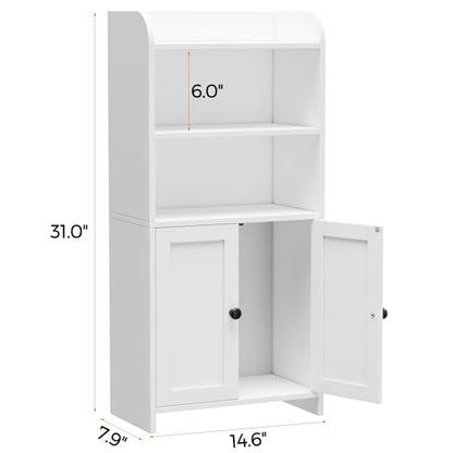 Small Bathroom Storage Cabinet, Toilet Paper Storage Cabinet | Bathroom Floor Cabinet with Doors and Shelves, Bathroom Organizers for Small Spaces, 7.9" D x 14.6" W x 31" H, White