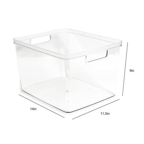 Isaac Jacobs 2-Pack Extra-Large Clear Storage Bins (11.5” L x 14” W x 9” H) | Cutout Handles, Plastic Organizer for Home, for Kitchen, Fridge, Pantry, BPA Free, Food Safe (2-Pack, Extra-Large)