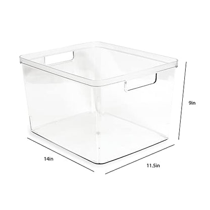 Isaac Jacobs 2-Pack Extra-Large Clear Storage Bins (11.5” L x 14” W x 9” H) | Cutout Handles, Plastic Organizer for Home, for Kitchen, Fridge, Pantry, BPA Free, Food Safe (2-Pack, Extra-Large)