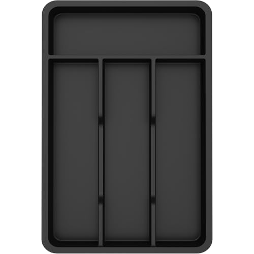 Silverware Drawer Organizer Tray, Plastic Cutlery... (Black | Plastic)