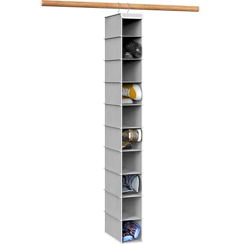 Simple Houseware 10 Shelves Closet Hanging Shoe Organizer, Gray | Dual Metal Hooks, Holds Up to 20 lbs, for Narrow Space