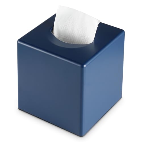 Y-in Hand Tissue Box Cover, Square Facial Cube Tissue Box Holder, Storage Accessories for Bathroom Vanity, Bedroom Countertops, Dressers, Night Stand, Parlors and Offices - Navy Blue