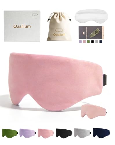 Lyocell Weighted Sleep Eye Mask for Women Men, 5.3oz & 7oz, Removable Washable Weighted Bag, Light Blocking Eye Cover, Soft Eye Shade for Travel Essentials, Office Naps, Gift,Pink