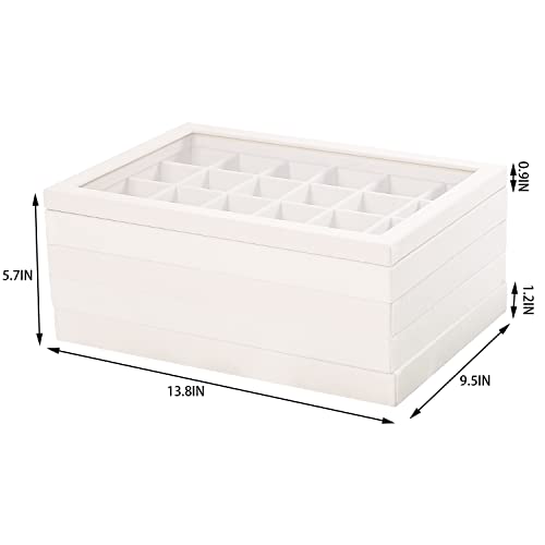 Coward Set of 5 Stackable Jewelry Organizer Tray Necklace Earring Box Storage Ring Bracelet Display Holder (beige(ring+necklace+12girds+24girds+The glass lid))