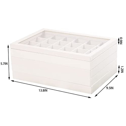 Coward Set of 5 Stackable Jewelry Organizer Tray Necklace Earring Box Storage Ring Bracelet Display Holder (beige(ring+necklace+12girds+24girds+The glass lid))