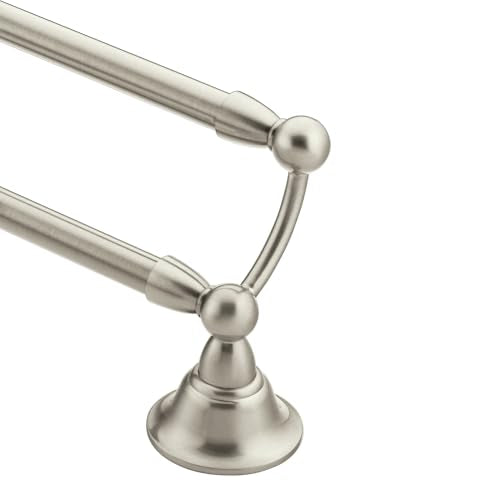 Moen Sage Collection Spot Resist Brushed Nickel 24-Inch Double Bathroom Towel Bar, Wall Mounted Bath Hanger with Two Rods, DN6822BN