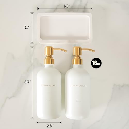Gold Soap Dispenser Set | Glass Soap Dispenser with Stainless Steel Pump, Perfect for Modern Kitchen Counter Decor
