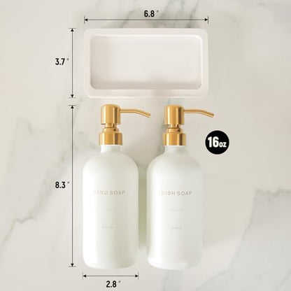 Gold Soap Dispenser Set | Glass Soap Dispenser with Stainless Steel Pump, Perfect for Modern Kitchen Counter Decor