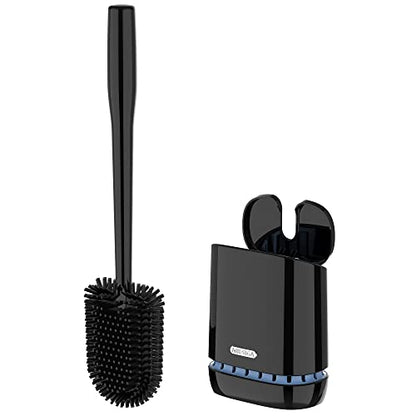 MR.SIGA Toilet Bowl Brush and Holder, Wall Mounted Toilet Brush, Black | Automatic lid design, sturdy handle, upgraded ventilation, flexible thermoplastic rubber head, easy to clean and dry quickly