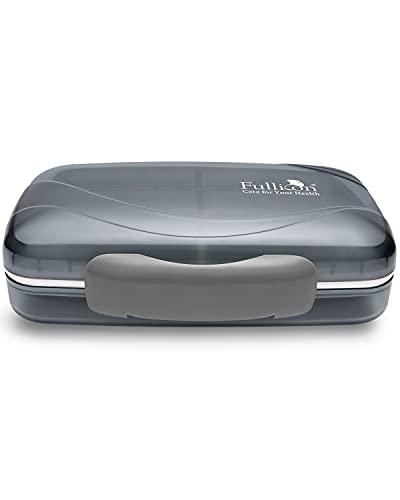 Fullicon Moisture Proof Travel Pill Organizer, 8 Compartments, Grey | Moisture Proof, Travel, Easy Open, Holds 14-17 Fish Oils, 20-35 Capsules or 13-21 Vitamins, Customized Labels, BPA-Free