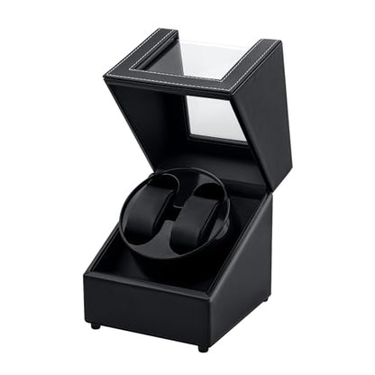 Mcbazel Watch Winder for Automatic Watches, Double Automatic Watch Winder Box with Quiet Japan-made Motor, Automatic Watch Display Storage Rotation Wristwatch Box with 2 Slots (Black PU Leather)