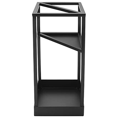 MyGift 20 Inch Tall Black Metal Geometric Umbrella Stand with Drip Tray | Dedicated Shelf For Foldable Umbrellas, Cane Storage, Drip Tray Protection, Entryway Accent, Space Saving Design
