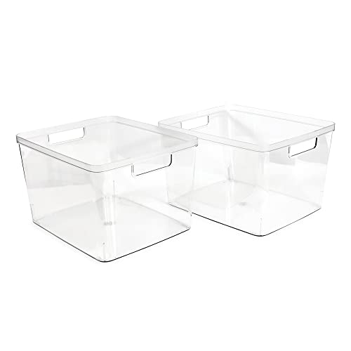 Isaac Jacobs 2-Pack Extra-Large Clear Storage Bins (11.5” L x 14” W x 9” H) | Cutout Handles, Plastic Organizer for Home, for Kitchen, Fridge, Pantry, BPA Free, Food Safe (2-Pack, Extra-Large)