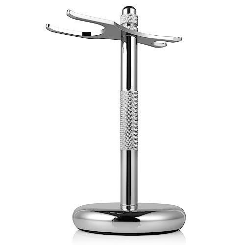 Perfecto Deluxe Chrome Razor and Brush Stand - The Best Safety Razor Stand. This Will Prolong The Life of Your Shaving Brush, metal