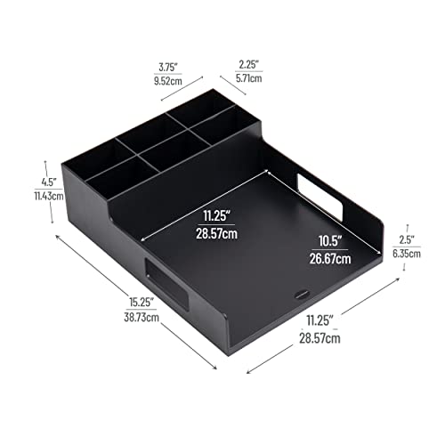 Mind Reader Utensil Napkin and Plate Organizer Tray, Countertop Caddy with 7 Compartments, Holds Plates up to 10.5 Inches, Breakroom and Buffet Organizer, Plastic, Black