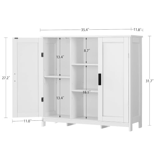 Iwell Storage Cabinet with 2 Doors and 4 Storage Shelves, Buffet Cabinet, Bathroom Cabinet for Living Room, Entryway, Home Office, White