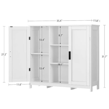 Iwell Storage Cabinet with 2 Doors and 4 Storage Shelves, Buffet Cabinet, Bathroom Cabinet for Living Room, Entryway, Home Office, White