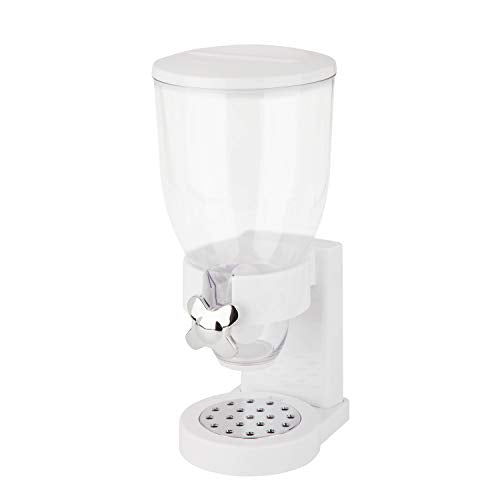 Zevro Indispensable Single Dry Food Dispenser – Countertop Cereal Dispenser with Portion Control, 17.5 oz Capacity, Airtight BPA-Free Food Storage, White/Chrome