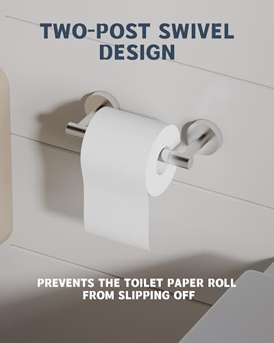 Bathroom Toilet Paper Holder Wall Mount SUS304 Stainless Steel Double Post Pivoting Toilet Paper Roll Holder Wall Mounted for Bathroom RV Commercial Toilet Tissue Dispensers, Brushed Nickel