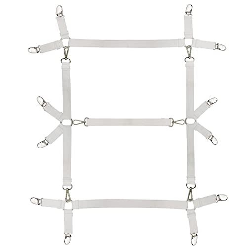 Bed Sheet Straps Nonslip Fitted Sheet Clips,Adjustable Elastic Bedding Holder Easy Install on Mattress Covers (White)