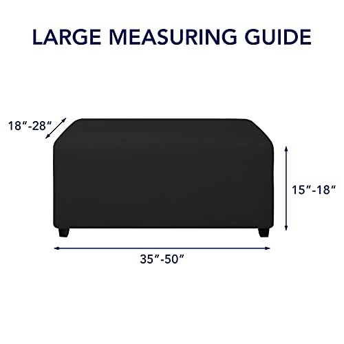 PureFit Stretch Rectangle Ottoman Cover Footstool Cover, Black | Fleece Large Ottoman Slipcovers Soft Form Fit Rectangle Slipcover for Folding Storage with Nonslip Elastic Bottom