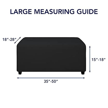 PureFit Stretch Rectangle Ottoman Cover Footstool Cover, Black | Fleece Large Ottoman Slipcovers Soft Form Fit Rectangle Slipcover for Folding Storage with Nonslip Elastic Bottom