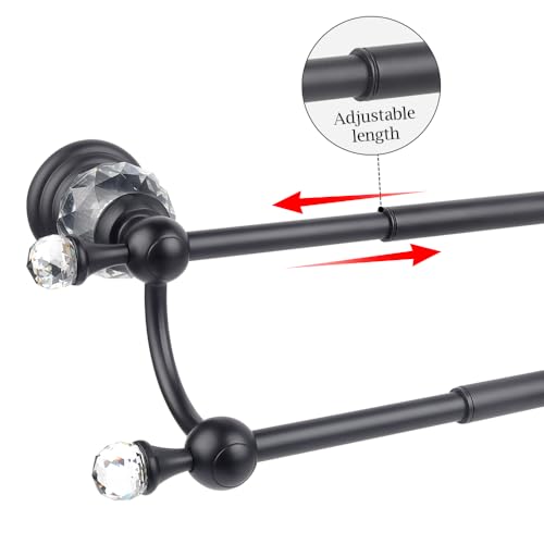 Crystal Black Towel Holder Double Adjustable Towel Bar 13 to 25 Inch, Towel Rack Rail for Bathroom Wall Mounted
