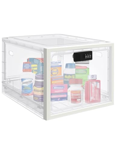 Medicine Lock Box for Safe Medication, 10L Lockable Storage Box for Fridge/Snacks Food, Phone Lock Boxes with Combination Code for Home/Dorms/Office Storage (1, Translucent White)