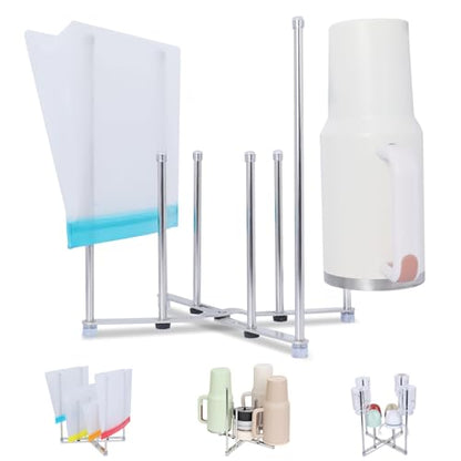 Plastic Bag Drying Holder, Bottle Drying Rack, Multifunctional Kitchen Grocery Bag Stand, Collapsible Cup Draining Rack for Wine Decanter, Mugs, Mason Jars, Water Bottle (10.63 Inches Height)