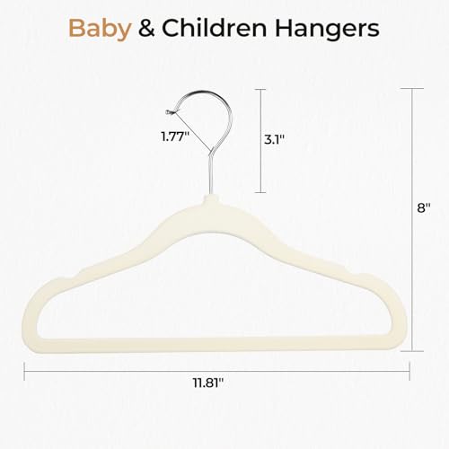 GoodtoU Velvet Baby Clothes Hangers 50 Pack 11.8 Inch Beige | Non-slip notched shoulder,anti-mark solid structure, space-saving design for baby, toddler, kids & children