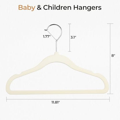 GoodtoU Velvet Baby Clothes Hangers 50 Pack 11.8 Inch Beige | Non-slip notched shoulder,anti-mark solid structure, space-saving design for baby, toddler, kids & children