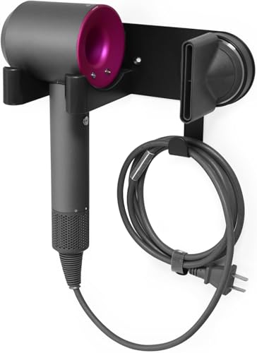 Wall-Mounted Hair Dryer Holder, Adhesive Blow Drye... (Black)