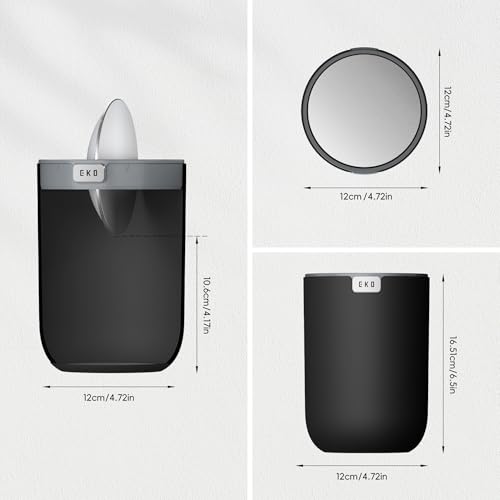 EKO Fandy 0.4 Gal/1.5L Mini Tabletop Trash Bin with Swing-Lid, Desktop Trash Can for Bathroom Countertop, Vanity, Coffee or Office, Small Garbage Bin (Black)