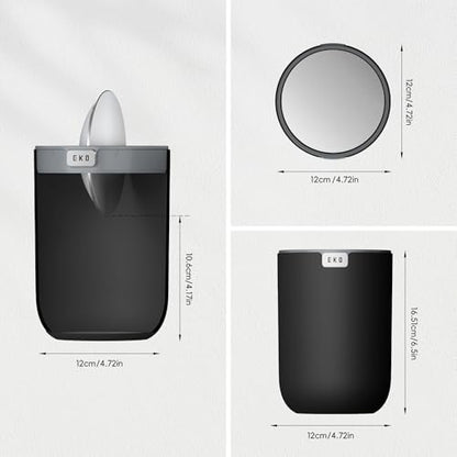 EKO Fandy 0.4 Gal/1.5L Mini Tabletop Trash Bin with Swing-Lid, Desktop Trash Can for Bathroom Countertop, Vanity, Coffee or Office, Small Garbage Bin (Black)