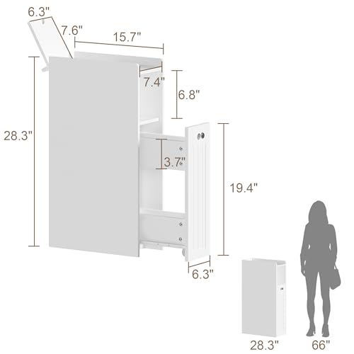 ChooChoo Slim Bathroom Storage Cabinet with Slide Out Drawers | Narrow Storage Organizer with Hidden Storage, Freestanding Toilet Paper Holder, Bathroom Cabinet for Small Places, White