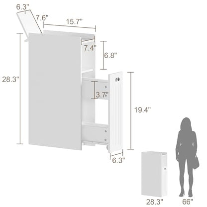 ChooChoo Slim Bathroom Storage Cabinet with Slide Out Drawers | Narrow Storage Organizer with Hidden Storage, Freestanding Toilet Paper Holder, Bathroom Cabinet for Small Places, White