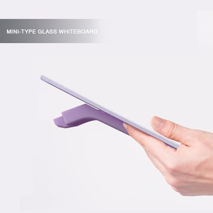 TOWON Small Desk Whiteboard 8x6 in Glass, Mini Standing Easel, Purple | Tempered writing surface, 5 markers, double-sided eraser and adhesive holder, non-slip pads, for dorm, home schooling, gifts