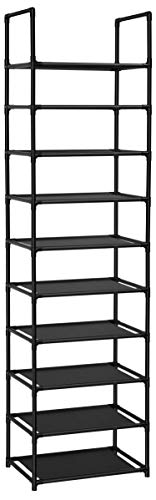 FIDUCIAL HOME 10 Tiers Shoe Rack Organizer 20 Pairs Tall Shoe Shelf | Tall Narrow Space Saving for Closet Entryway Dorm, Easy to Assemble, 17"L x 11"W x 68.8"H, Black