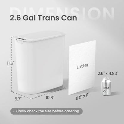 Cesun Automatic Small Bathroom Trash Can with Lid, 2.6 Gallon, White | Motion Sensor, Plastic, Touchless, Odor Control, Smart Garbage Can, Battery Operated, Manual Button, for Office/RV/Bedroom