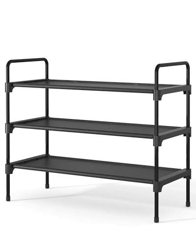 Kitsure Shoe Rack for Closet, Shoe Storage, 27.6" Wide - 3 Tiers, Black | Shoe Organizer for Closet, Entryway, Living Room, Space-Saving Shoe Shelf, Sturdy Zapateras Organizer
