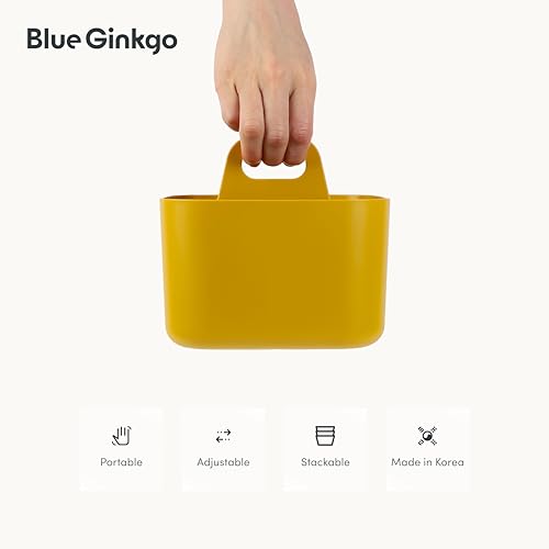 BLUE GINKGO Stackable Organizer Caddy, Square, Yellow, Made in Korea | Portable. Adjustable. Home, Office & School Storage.