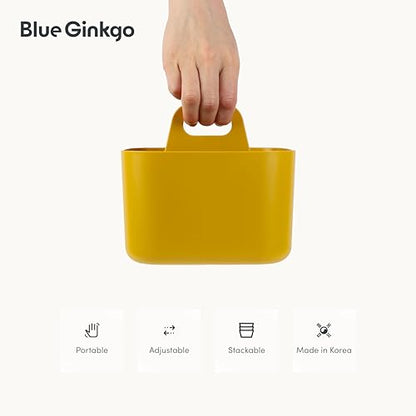 BLUE GINKGO Stackable Organizer Caddy, Square, Yellow, Made in Korea | Portable. Adjustable. Home, Office & School Storage.