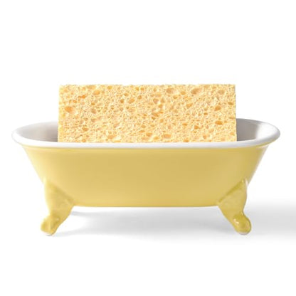 6.5" Ceramic Mini Decorative Clawfoot Bathtub Bar Soap Dish, Kitchen Sponge Holder and Shower Tray for Bathroom, 1 Pack(Yellow)