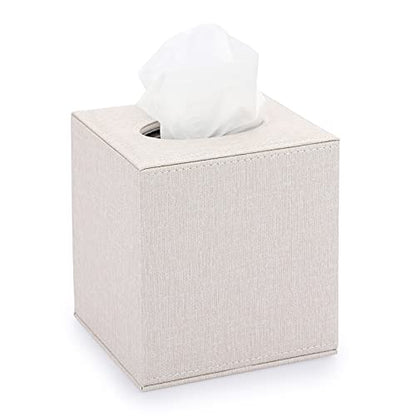 Sumnacon Square Linen Tissue Box Cover - Stylish Cube Tissue Box Holder with Magnetic Bottom, Decorative Tissue Box for Vanity Toilet Tank Dresser Night Stand Table Countertop Office Car, Beige