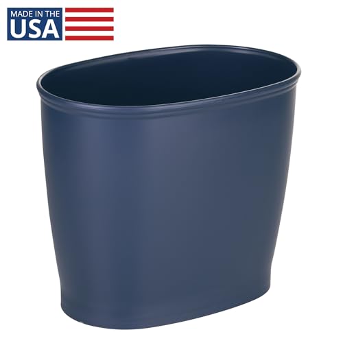 iDesign Slim Plastic Bathroom Trash Can, Navy Blue | Small, For Bedroom, Office, Desk, Dorm