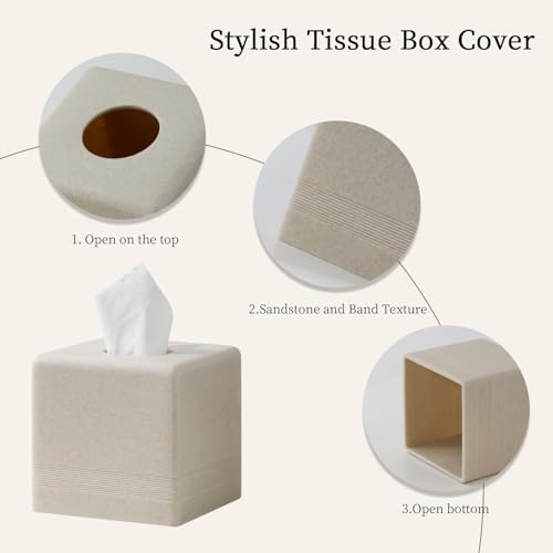 Tissue Box Cover Square, Sandstone Look Facial Tissue Holder,Beige | Simple Modern Cube Toilet Paper Holder Case Dispenser,Home Decorative,for Bathroom Bedroom Living Room Office Hotel Cafe Bar