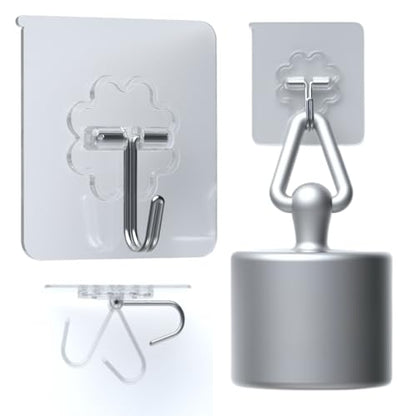 DDMY Adhesive Wall Hooks Heavy Duty 50LB Clear Hook 24 Pack for Hanging | Upgrade Sticky Hooks Hanging 50lb(Max) Transparent Reusable Waterproof No Drill for Kitchen Towel Bathroom Coat No Damage