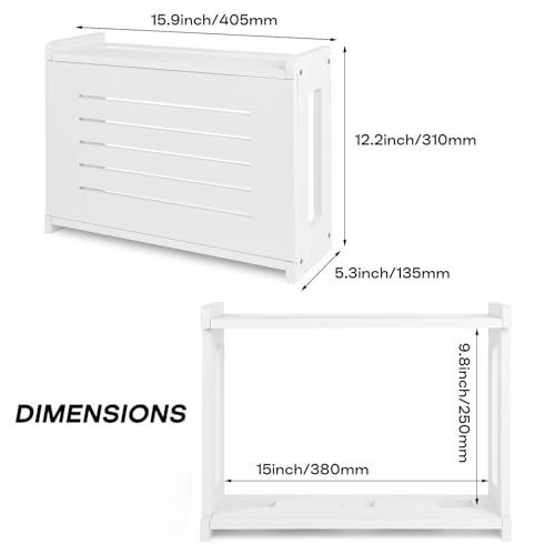 Router Shelf Wall Mount WiFi Router Storage Box Modem Cable Cover Organized Power Strip Cable Management Hider Rack By Solid Wood White