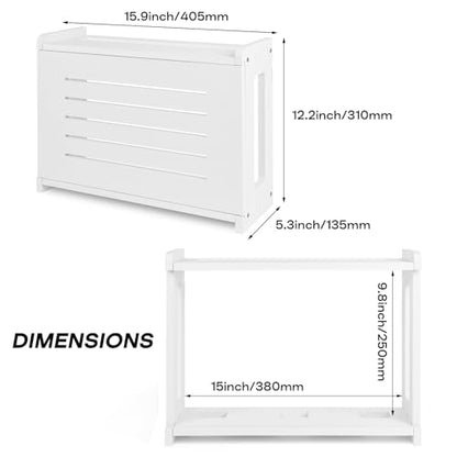 Router Shelf Wall Mount WiFi Router Storage Box Modem Cable Cover Organized Power Strip Cable Management Hider Rack By Solid Wood White