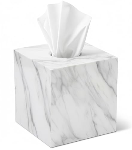 Tissue Box Cover Holder Square Marble Tissue Box Holder Bathroom Vanity Nightstand Bedroom Livingroom Decorative Decor Toilet Organizer Tissues (Marble, Square)